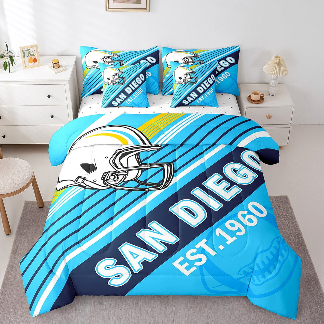 Erosebridal Rugby Bedding Sets Twin Size,Stripes Sport Comforter Sets with Sheets,Football Gaming Decor (San Diego),Reversible,Breathable,7-Piece