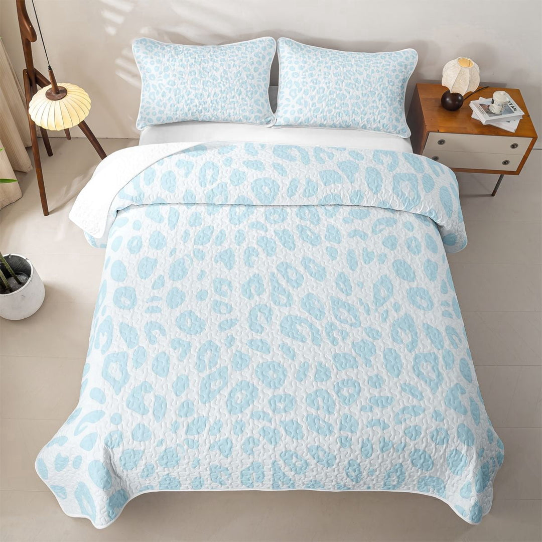 Erosebridal Girls Leopard Printed Twin Quilt Set, Blue Cheetah Print Twin Coverlet Set, 2 Pieces