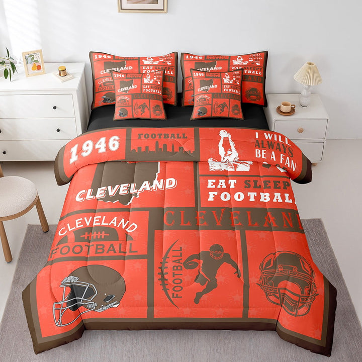 Erosebridal Rugby 7 Piece Bedding Sets Football Comforter Bed in a Bag Sports Fan Printed Quilt with Sheet Set,Teen Bedroom Decor,Twin 7Pcs