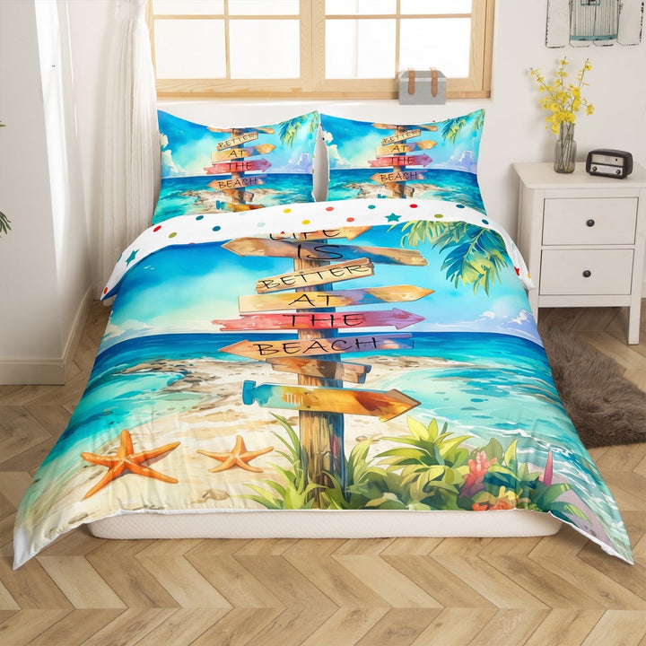 Erosebridal Coastal Beach Duvet Cover Twin, Summer Holiday Bedding Sets Twin Size, Ocean Starfish Reversible Comforter Cover Twin, Ultra Soft Bedroom Decorative, 2pcs£¨No Comforter£©