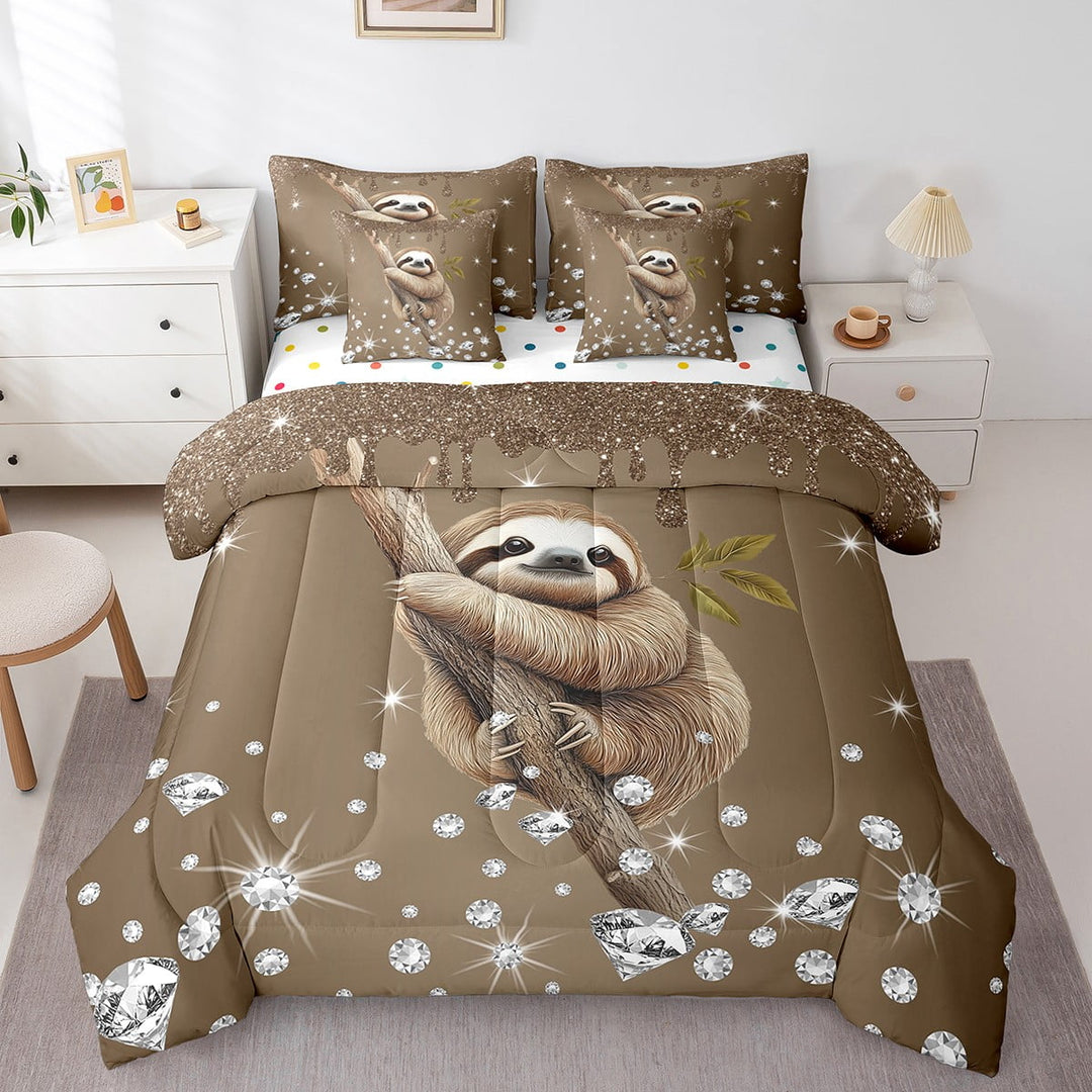 Erosebridal 3D Sloth Bedding Twin Size, Chic Glitter Print Bed in a Bag Twin size, Jungle Wildlife Decor, Reversible