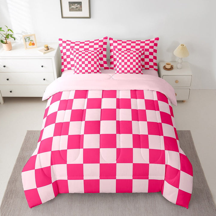 Erosebridal Vintage Checkered Bedding Twin Size, Square Geometric Bed in a Bag Twin size, Buffalo Check Decor, Reversible