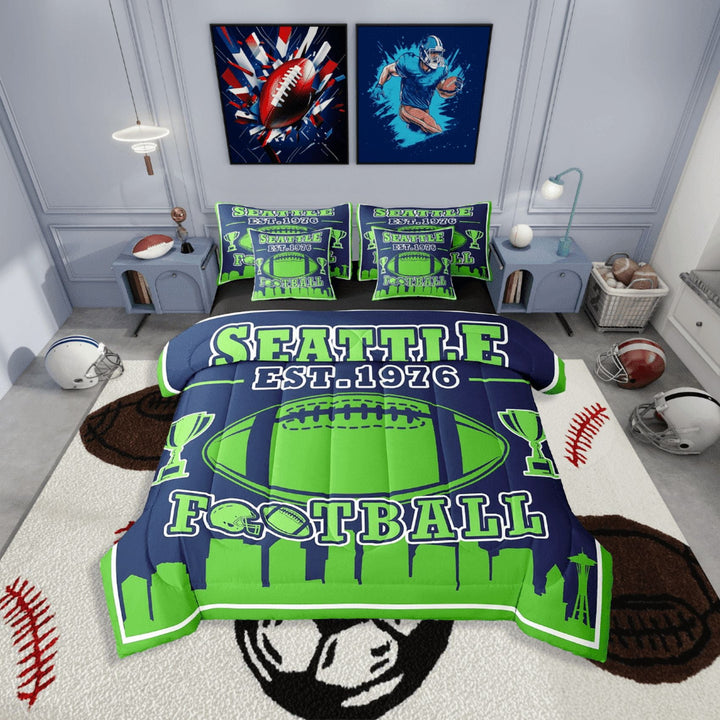 Erosebridal Teen Ball Gaming Football Bedding Sets Twin Size,Sport Game Comforter Sets with Sheets,Gamer Decoration(Seattle),Reversible,Lightweight,7-Piece