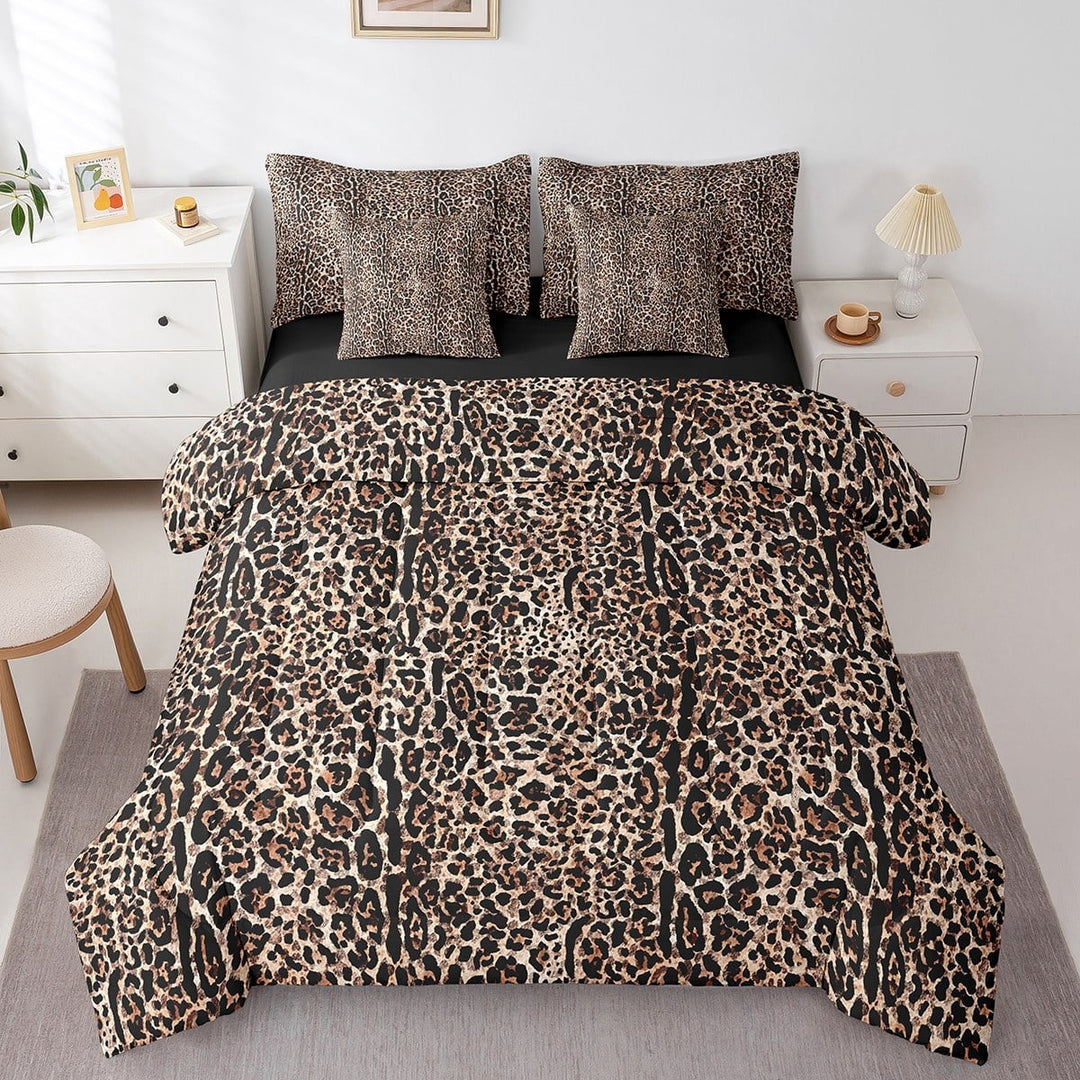 Erosebridal Cheetah Print Bed in a Bag Queen size, Brown Bed Set, Leopard Animal Reversible Bedding Queen Size, Ultra Soft Bedroom Decorative, 7-Piece