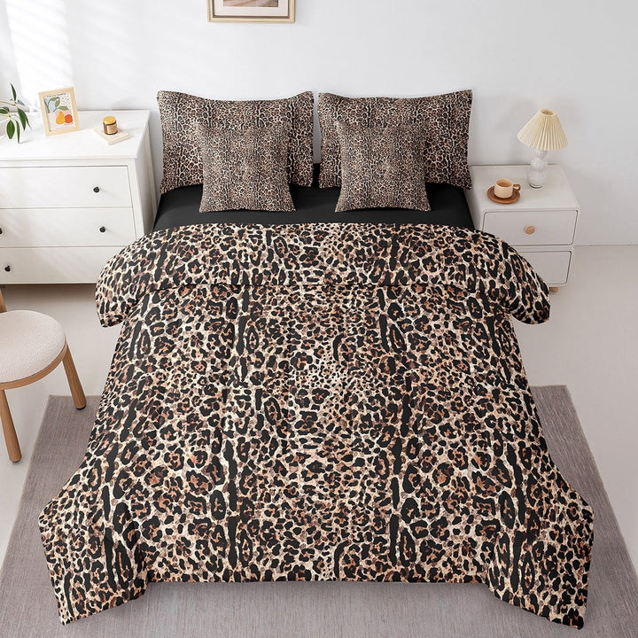 Erosebridal Cheetah Print Bed in a Bag Queen size, Brown Bed Set, Leopard Animal Reversible Bedding Queen Size, Ultra Soft Bedroom Decorative, 7-Piece