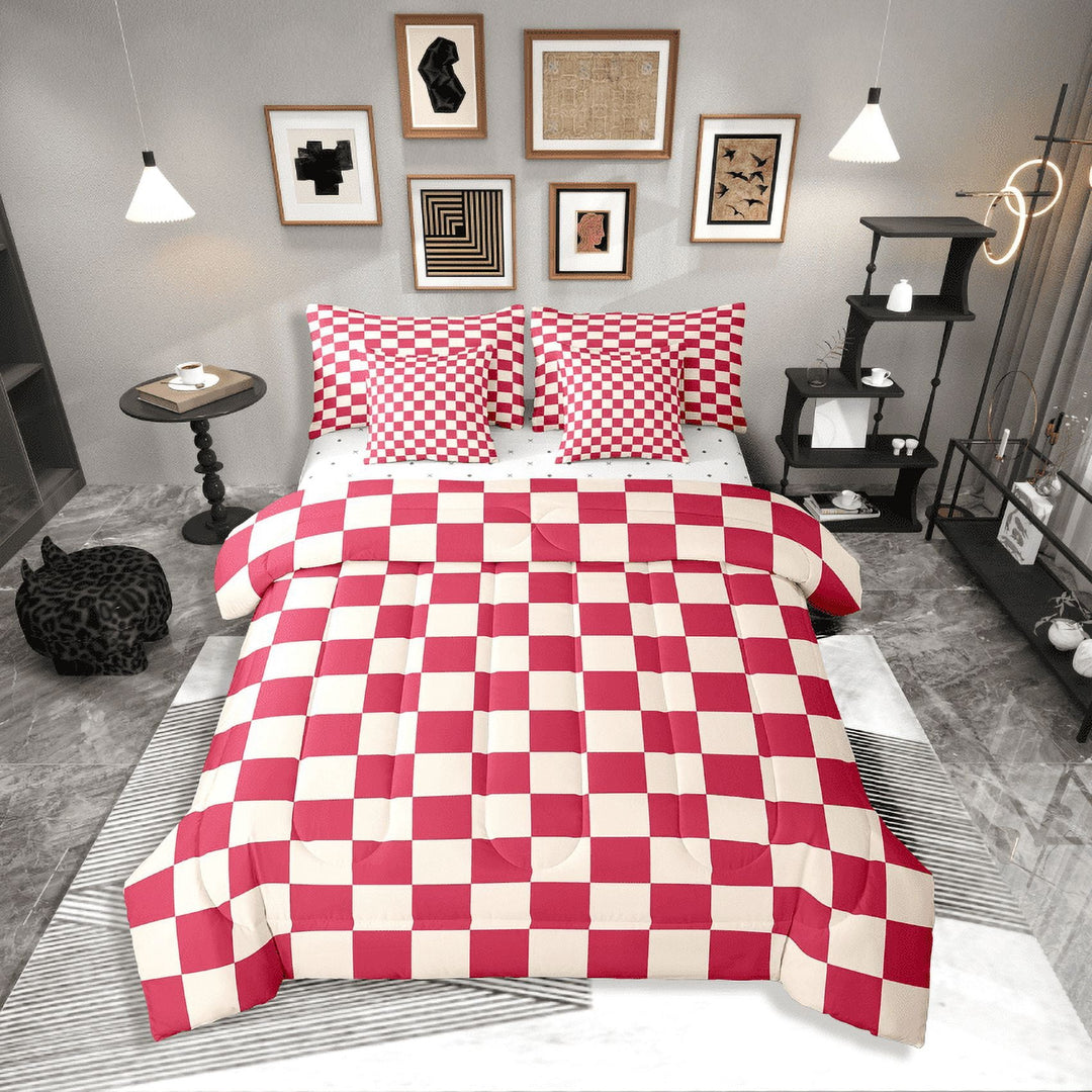 Erosebridal Geometric Buffalo Bedding Sets Twin Size,Checkered Grid Comforter Sets with Sheets,Plaid Room Decorative,Breathable,7-Piece
