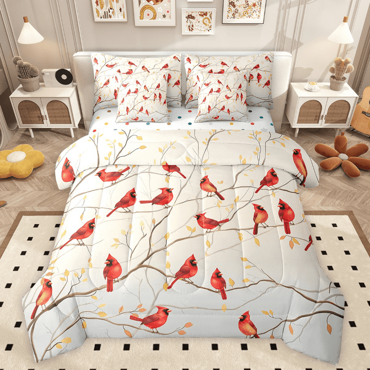 Erosebridal Cardinal Bird Bed in a Bag Twin size, Tree Branches Bedding Sets, 7-Piece