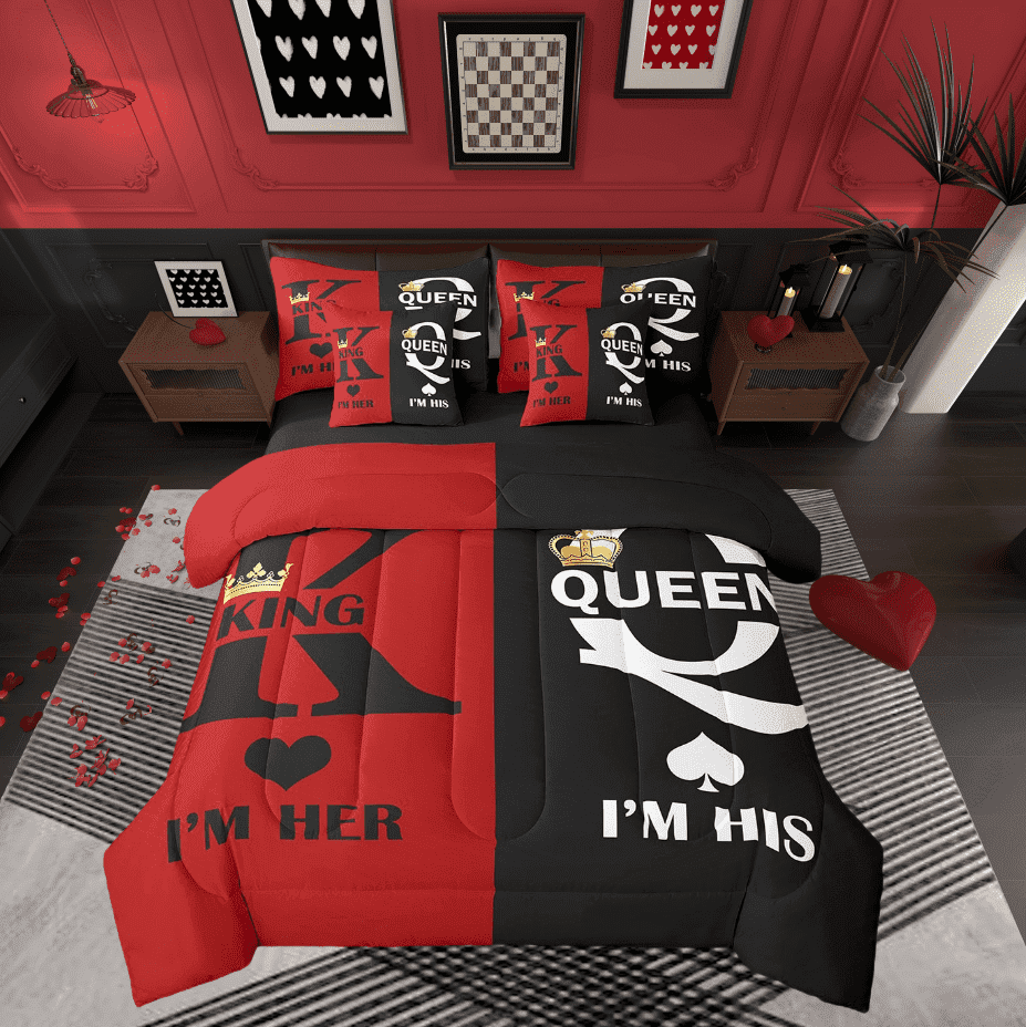 Romantic Her His 7 Piece Comforter Set Queen,King And Queen Crown Bedding Set Valentine&