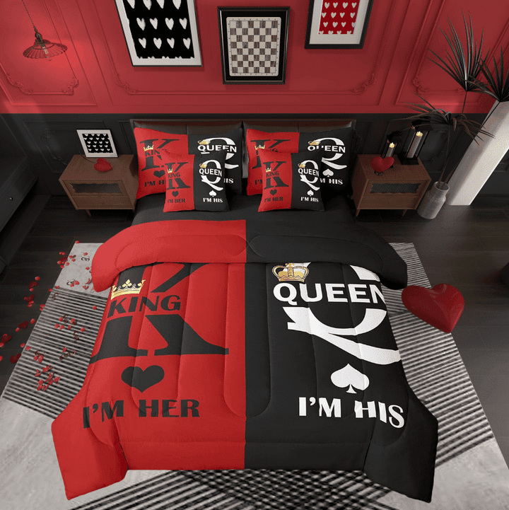 Romantic Her His 7 Piece Comforter Set Queen,King And Queen Crown Bedding Set Valentine&