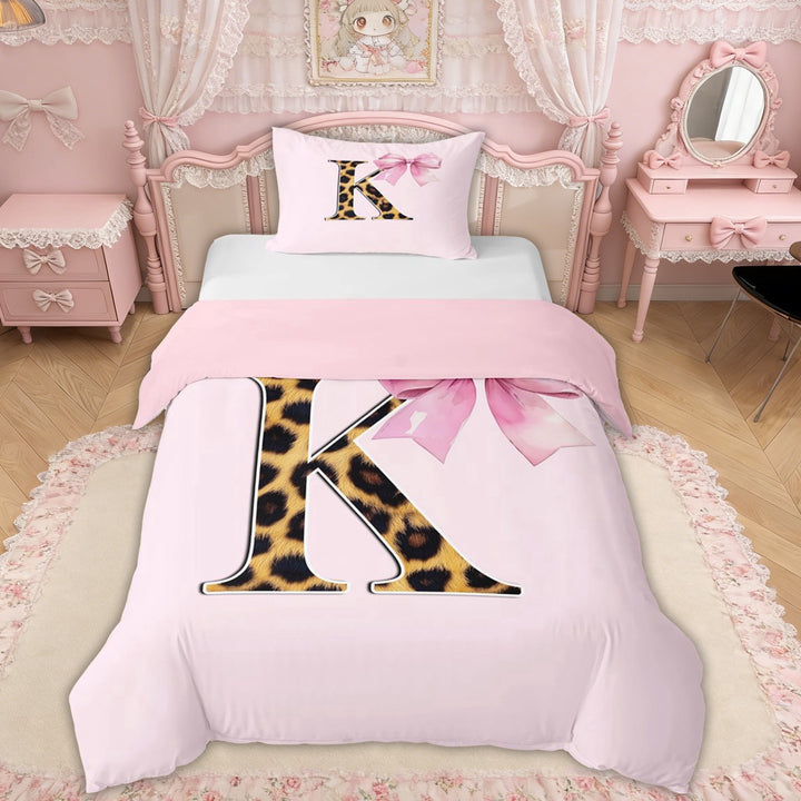 Erosebridal Princess Pink Bow Twin Bedding, Cartoon Initial K Duvet Cover Set for Girls Kids, Pink Reversible, 1 Duvet Cover and 1 Pillowcase (No Comforter), 2pcs