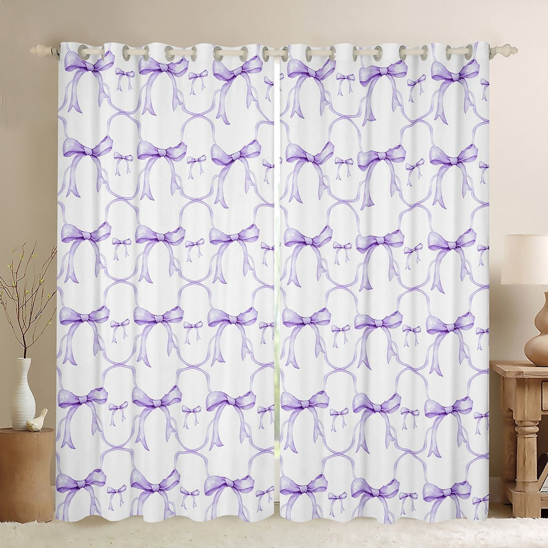 Manfei Cute Bowknot Curtains and Drapes (38x45),Princess Ribbon Bow Blackout Curtains for Bedroom,Purple White Curtains Pack of 2 (38x45) For Girl,Breathable Bedroom Decor