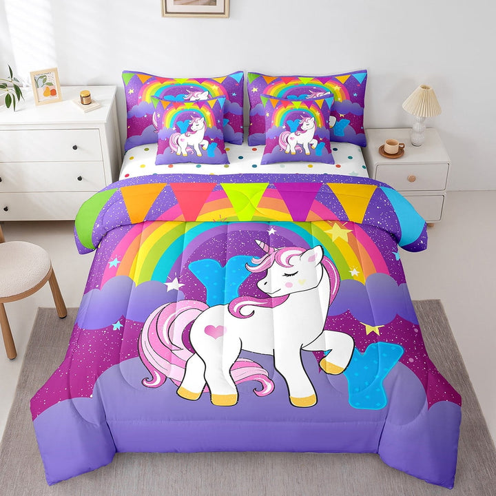Erosebridal Monogrammed Y Bedding Twin Size, Dreamy Unicorn Bed Set, Initial A to Z Letter Reversible Bed in a Bag Twin size, Breathable Bedroom Decoration, 7pcs