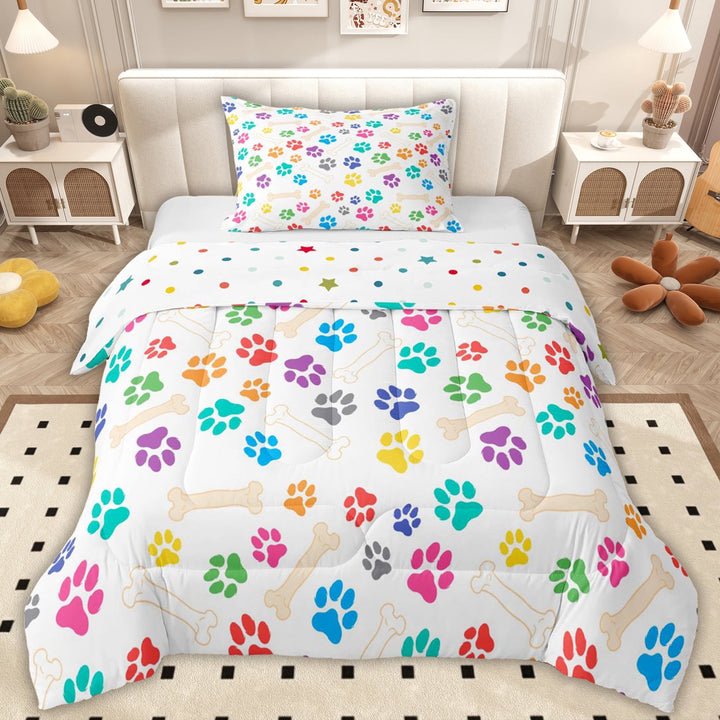 Erosebridal Cute Cat Dog Twin Comforter Sets for Kids, Cartoon Animal Bedding Set, 2pcs