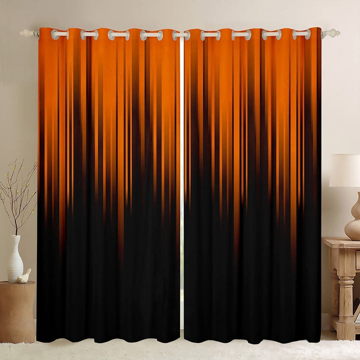 Gradient Blackout Curtains Black Orange Ombre Abstract Curtains &amp; Drapes,Geometric Stripes Window Curtains,Exotic Hippie Geometry Striped Curtains 38Wx45L