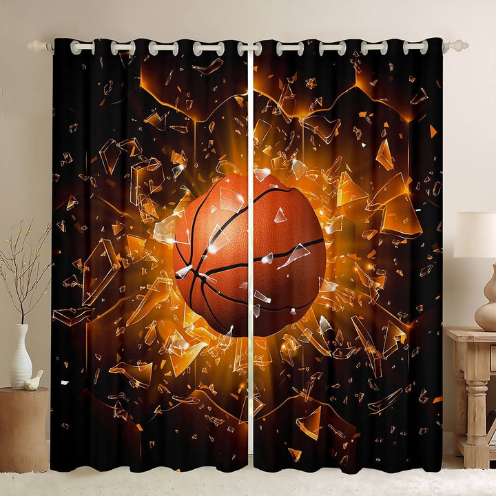 Basketball Curtains 52x63 Set of 2 Panels 3D Orange Basketball Print Window Curtains &amp; Drapes Geometry Hexagon Honeycomb Blackout Curtains Sports Games Window Treatments