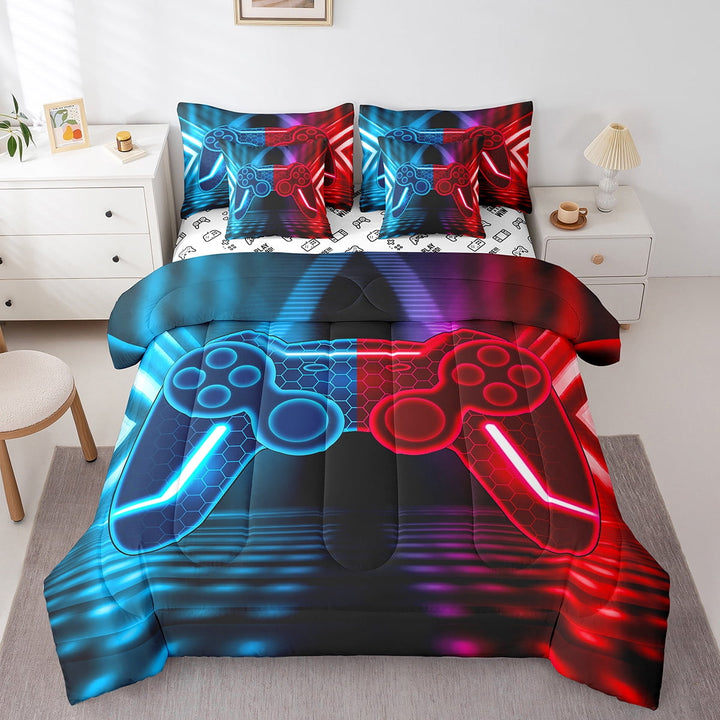 Erosebridal Colorful Gamepad Bed in a Bag Full size, Game Player Bed Set, Honeycomb Geometric Decor, Reversible