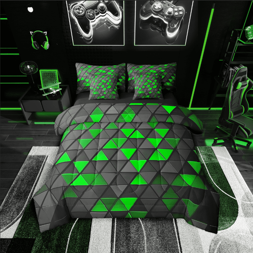 Erosebridal Neon Geometric Bedding Sets Twin Size,Gradient Triangle Comforter Sets with Sheets,Room Decorative,Reversible,7pcs