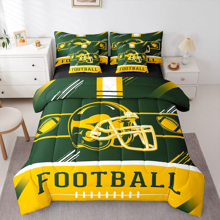 Erosebridal American Football Bed in a Bag Twin size, Soccer Sports Quilted Comforter, Green Orange, Green Bay, Lightweight 7pcs