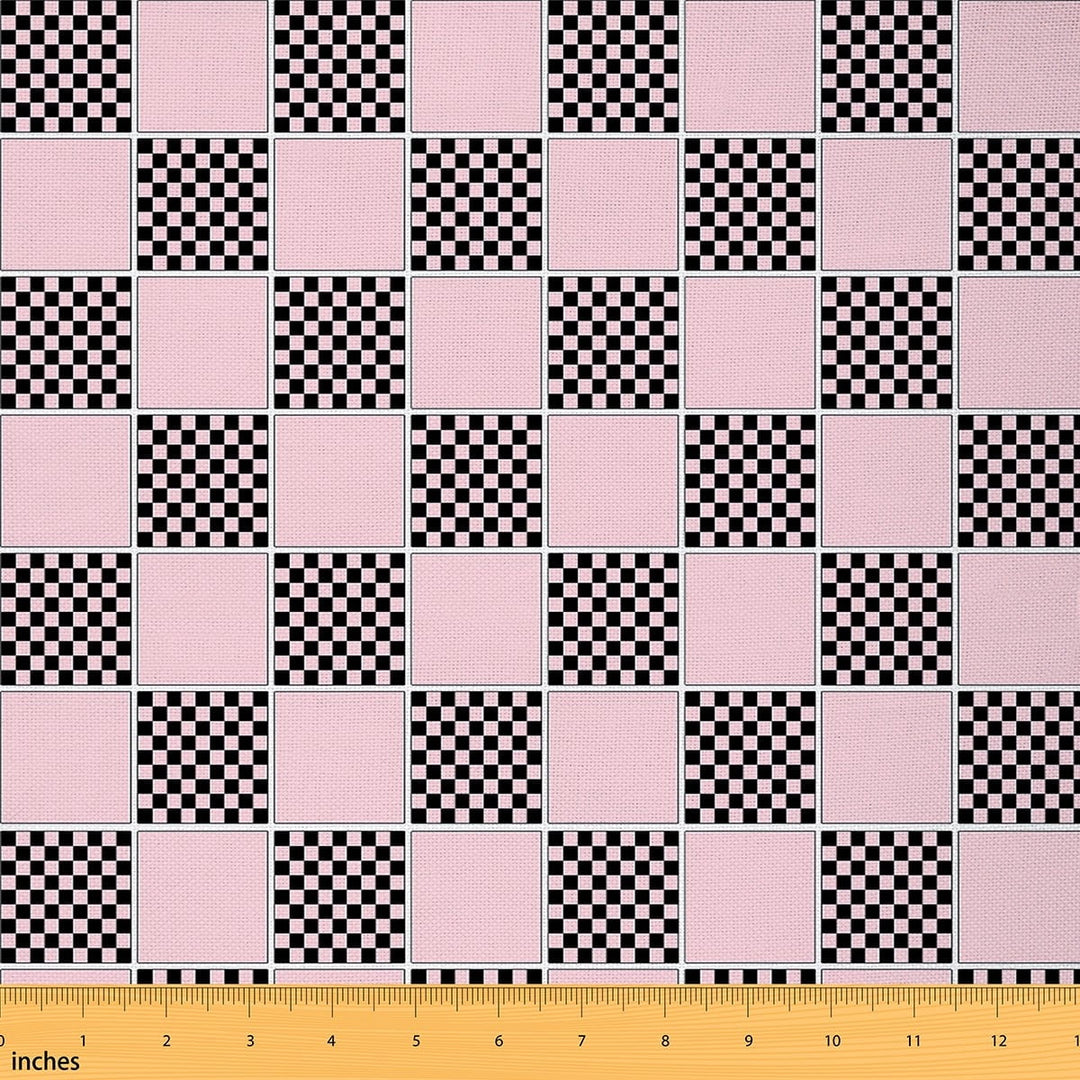 Feelyou Buffalo Plaid Fabric by the Yard 1 Yard, Black Pink Checkered Home Decor Fabric by the Yard, Chic Geometric Sewing Fabric, Super Cozy Room Decor