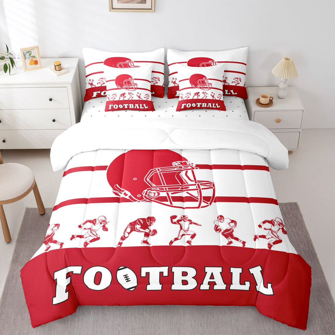 Erosebridal Football Comforter Set Twin Size 7 Piece Bed in A Bag American Football Bedding Set Teens Super Soft All Season for Bedroom,Rugby Reversible Bed Sets(Kansas)