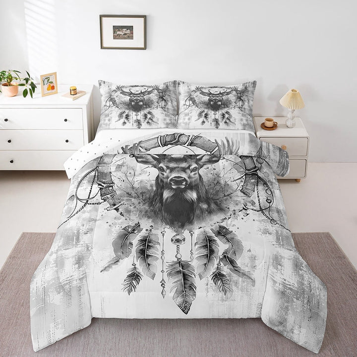 Hunting Deer Moose Full Bedding Sets Jungle Animal Comforter Set Teens,Bohemian Dreamcatcher Down Comforter Grey Ombre Bedding Comforter Sets,Rustic Farmhouse Duvet Insert