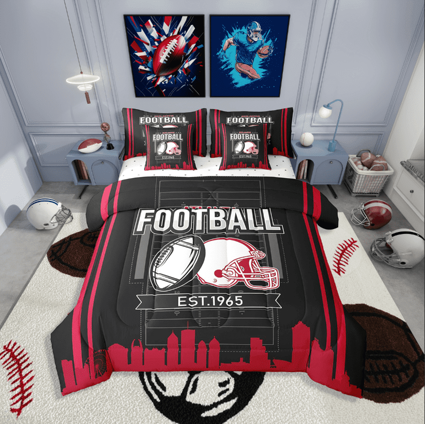 Erosebridal Sport Football Bedding Sets Twin Size,Stripes Comforter Sets with Sheets,Room Decorative,Reversible,Breathable,7-Piece