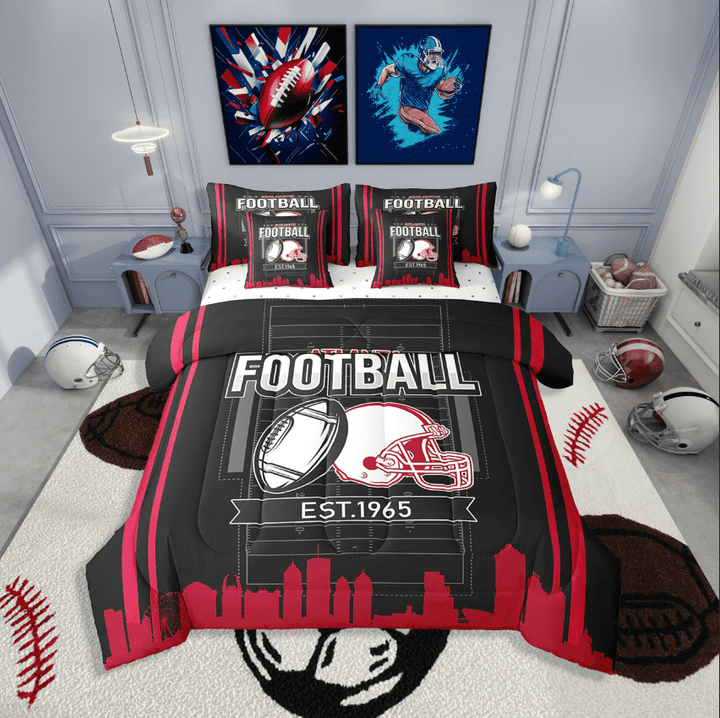 Erosebridal Sport Football Bedding Sets Twin Size,Stripes Comforter Sets with Sheets,Room Decorative,Reversible,Breathable,7-Piece