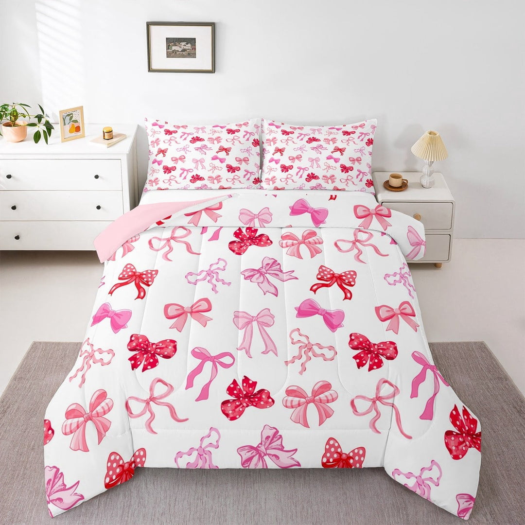 Erosebridal Kawaii Bow Bedding Sets Twin with Comforter,Fairy Bow Tie Print Duvet Insert,Blue Pink Comforter Sets Twin Size For Boys Girls,Microfiber Bedroom Decor Reversible,2pcs