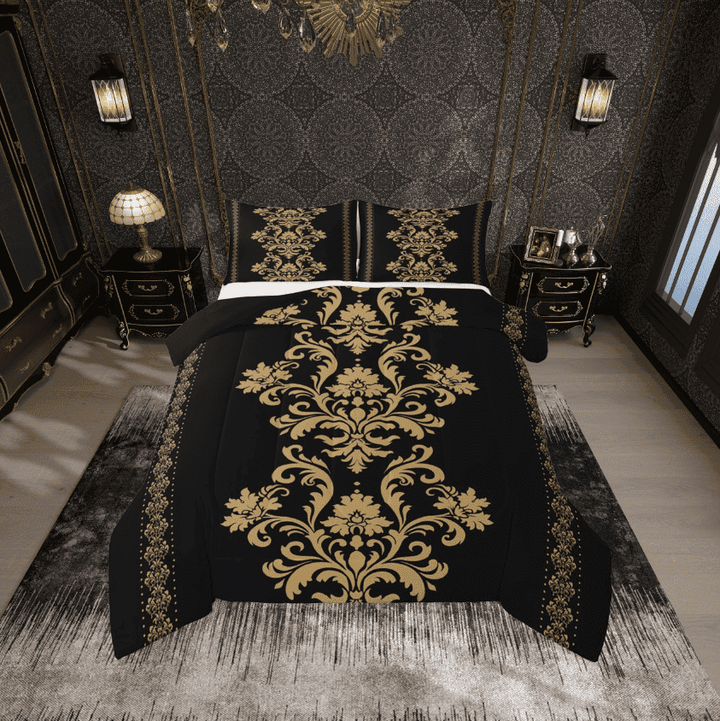 Erosebridal Ancient Damask Bedding Queen Comforter Set,Gothic Plant Floral Down Comforter,Boho Style Bedding Sets Queen with Comforter For Teens,Ultra Soft Room Decoration Reversible,3 Pieces
