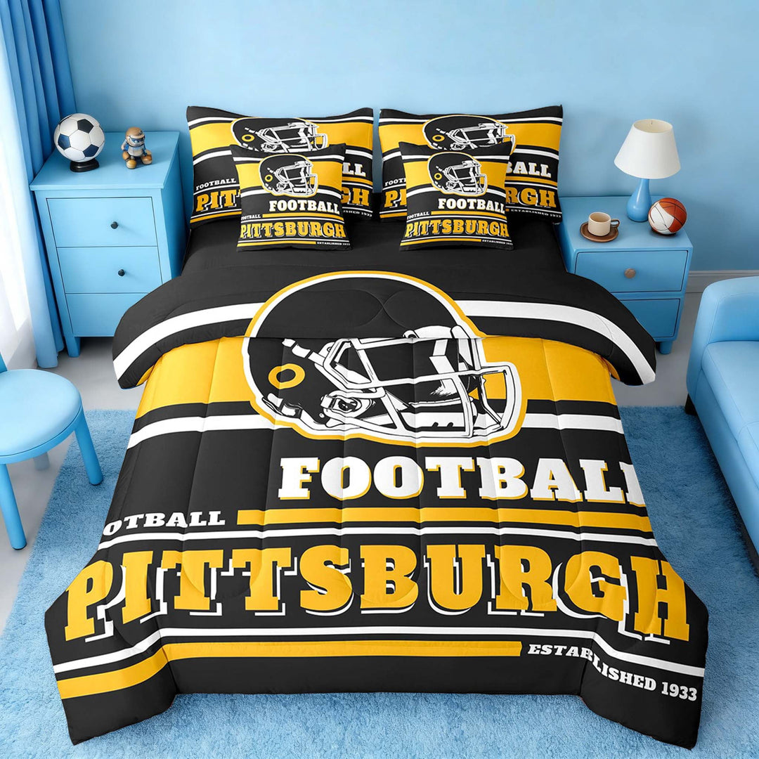Erosebridal Football Bedding Full Size 7pcs Teens, Breathable, Black, Pittsburgh