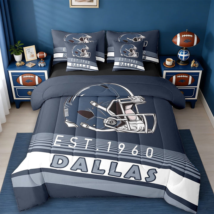 Erosebridal American Football Helmet Bedding Sets Twin Size,Dallas City Comforter Sets with Sheets,Sports Theme Bed in a Bag Twin Size,Luxury Living Room Decor Reversible,7-Piece