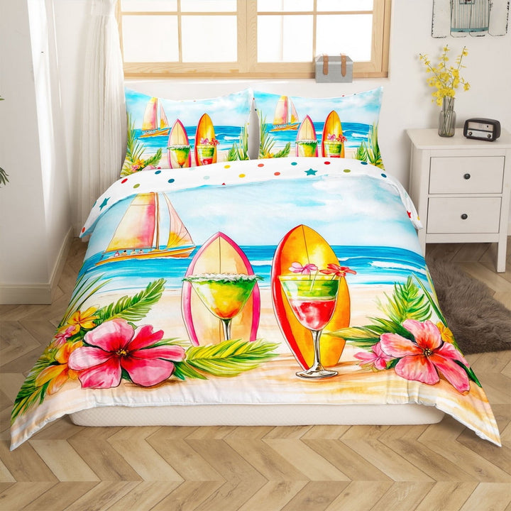 Erosebridal Tropical Flower Comforter Cover Twin, Surfboard Bedding Sets Twin Size, Beach Ocean Reversible Duvet Cover Twin, Super Cozy Bedroom Decor, 2pcs£¨No Comforter£©
