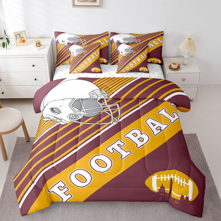 American Football Comforter Set Twin Size Bed In A Bag, 7Pcs Rugby Sports Bedding Set With Sheets, 1 Comforter + Flat Sheet + Fitted Sheet + 2 Pillowcases + 2 Throw Pillow Covers (Washington)