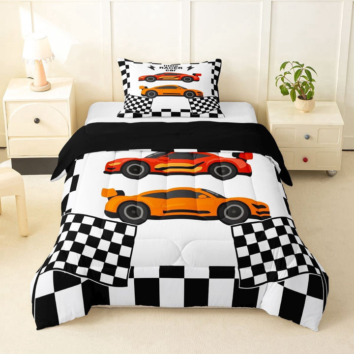 Erosebridal Boys Racing Car Twin Comforter Sets, Extreme Sports Bedding Set, Black Reversible, 1 Comforter and 1 Pillowcase