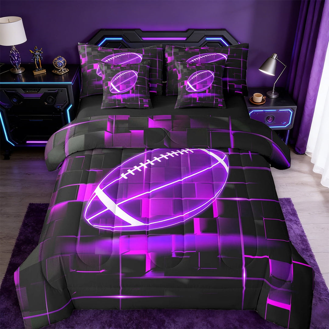 Erosebridal Geometric Geometry Checkered Bedding Twin Size,American Football Game Comforter Sets with Sheets,Black Purple Bedding Sets Twin Size For Youth,Super Cozy Room Decoration Reversible,7pcs