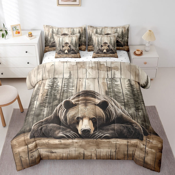 Erosebridal 3D Bear Bedding Sets Queen Size, Rustic Farmhouse Comforter Sets with Sheets, Woodland Animal Decor, 7-Piece
