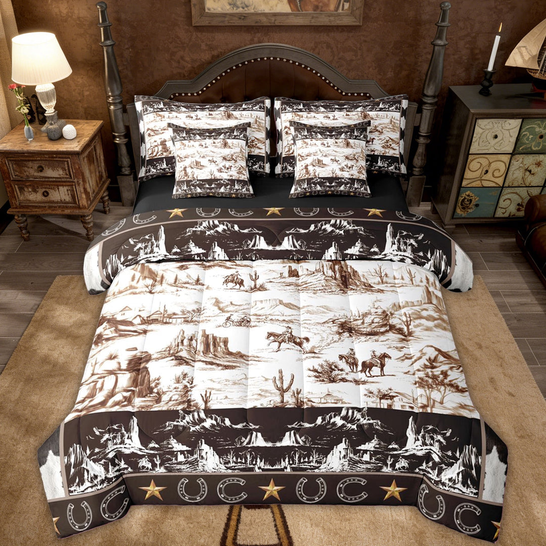 Erosebridal Rustic Cowboy Twin Bedding Sets for Men, Hippie Texas Stars Bedding Comforter Set, Black Reversible, 7 Pieces