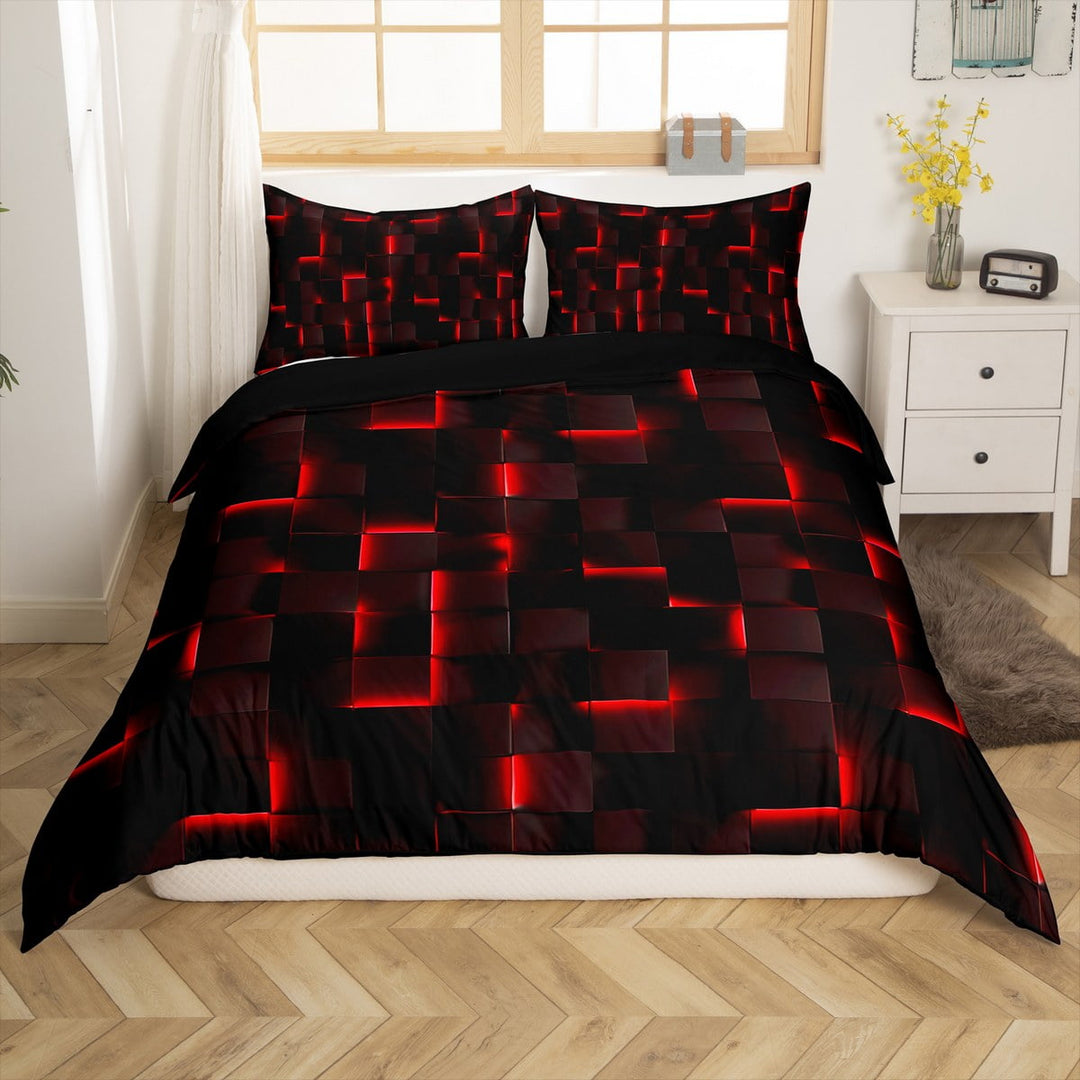 Manfei Futuristic Cubes 2pcs Duvet Cover Twin for Boys Girls,Minimalist Plaid Buffalo Bedding Sets Twin Size,Geometric Grid Comforter Cover Breathable,Microfiber Room Decoration(No Comforter)