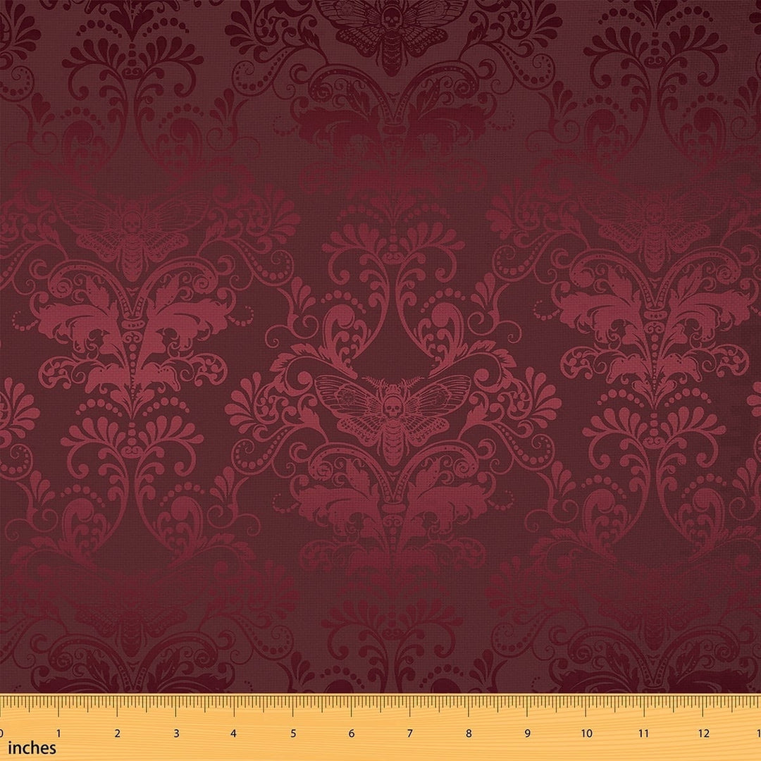 Erosebridal Red Damask Fabric By The Yard,Gothic Moth Damask Upholstery Fabric for Man,Boho Exotic Skull Decorative Fabric,Vintage Floral Print Indoor Outdoor Fabric,Red Grey,10 Yards