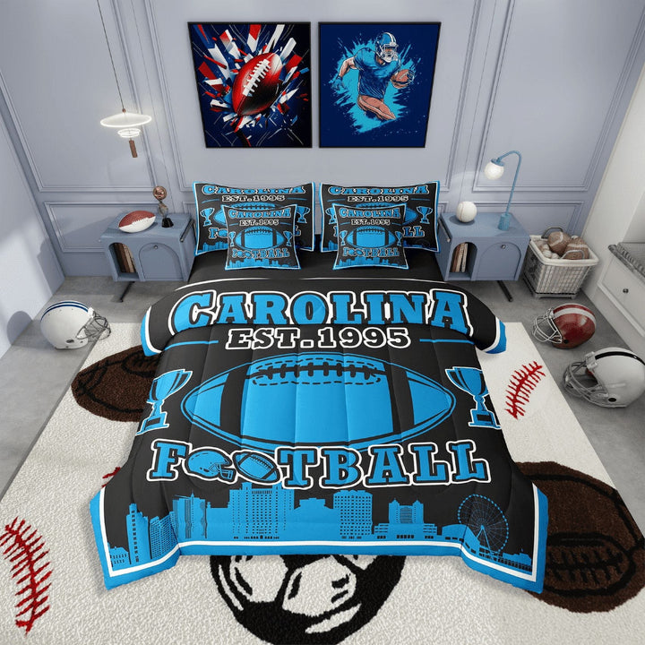 Erosebridal Sport Football Bedding Sets Twin Size,Ball Game Comforter Sets with Sheets,Rugby Room Decorative(Carolina),Reversible,Lightweight,7-Piece