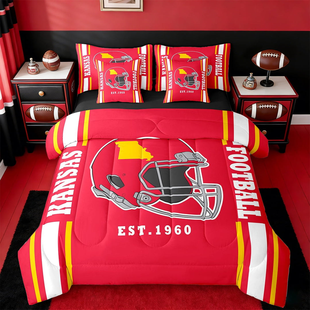 Erosebridal Sports Theme Bedding Sets Full Size,American Football Comforter Sets with Sheets,Kansas Bed in a Bag Full Size For Kids Boys,Microfiber Bedroom Decorative Reversible,7-Piece