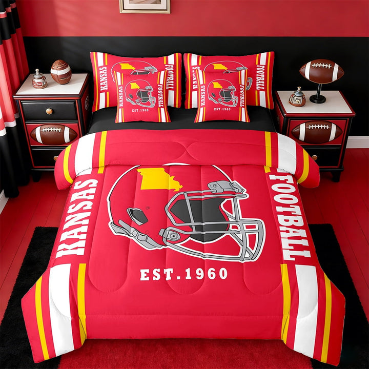 Erosebridal Sports Theme Bedding Sets Full Size,American Football Comforter Sets with Sheets,Kansas Bed in a Bag Full Size For Kids Boys,Microfiber Bedroom Decorative Reversible,7-Piece