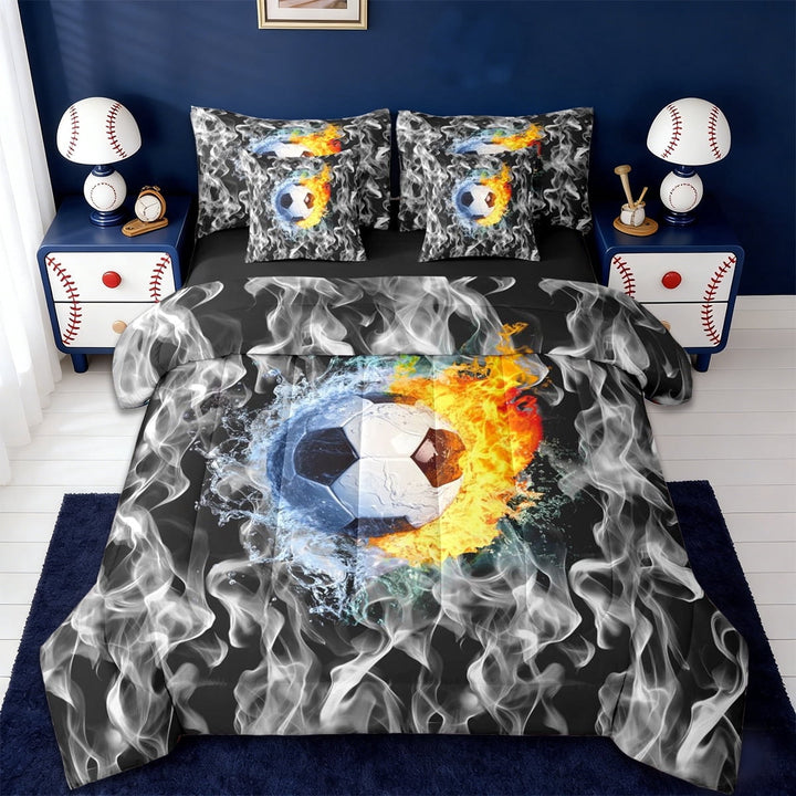 Erosebridal Kids Football Soccer 7-Piece Twin Bedding Sets,Boys Ball Sport Theme Bedding Comforter Set,Reversible black