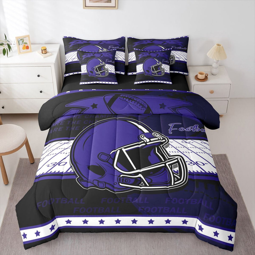 Erosebridal Sports Bedding Sets Twin Size Teens, American Football Comforter Sets with Sheets, Black Purple, Baltimore, Breathable 7 Pieces