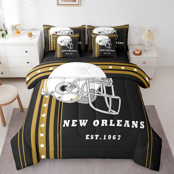 American Football City Comforters Sets &amp; Collections American Football Sports Game Comforter Set with Sheets,Football Lovers Ball Teams Bedding King Size 7Pcs, Black Brown (New Orleans)