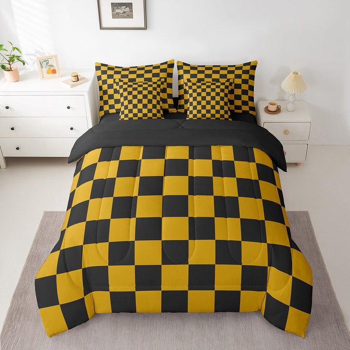 Erosebridal Plaid Checkered Bed in a Bag Twin size, Farmhouse Gingham Bed Set, Vintage Room decor, Reversible 7pcs