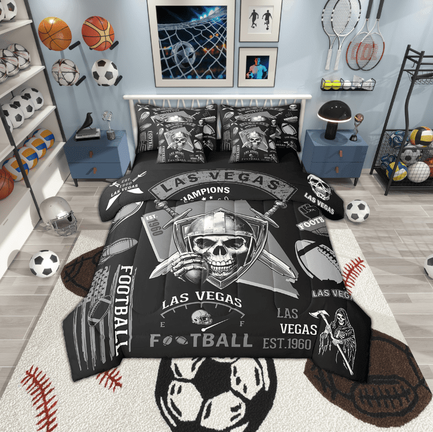 Erosebridal American Football Bed in a Bag Twin Size,Gothic Halloween Skeleton Bed Set,Sports City Las Vegas Bedding Twin Size,Super Cozy Room Decor Reversible,7 Pieces