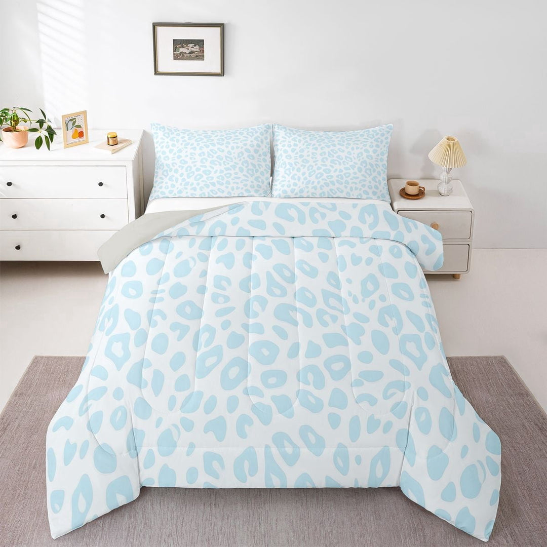 Erosebridal Kids Leopard Printed Full Size Comforter Sets, Blue Cheetah Print Bedding Sets, Grey Reverisble, 3 Pieces