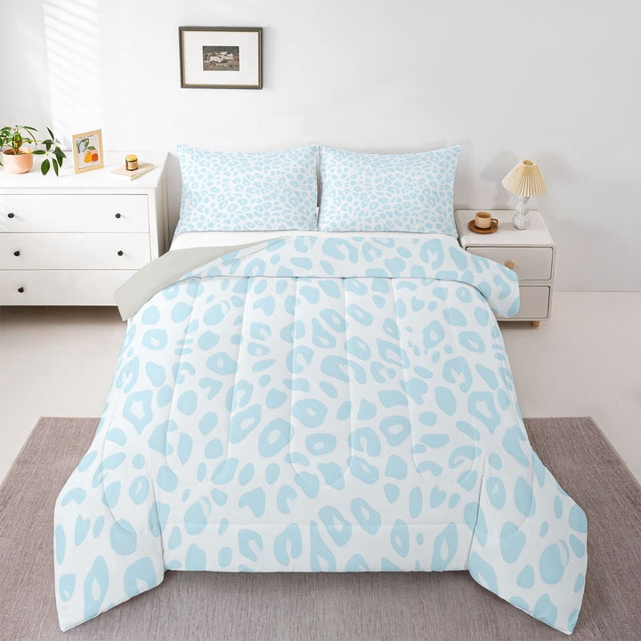 Erosebridal Kids Leopard Printed Full Size Comforter Sets, Blue Cheetah Print Bedding Sets, Grey Reverisble, 3 Pieces