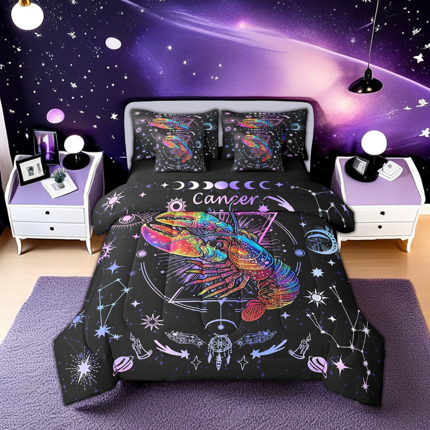 Erosebridal Cancer Gifts Bedding Twin Size, Twelve Constellations Comforter Sets with Sheets, Astrology Horoscope Room Decor, Reversible 7pcs